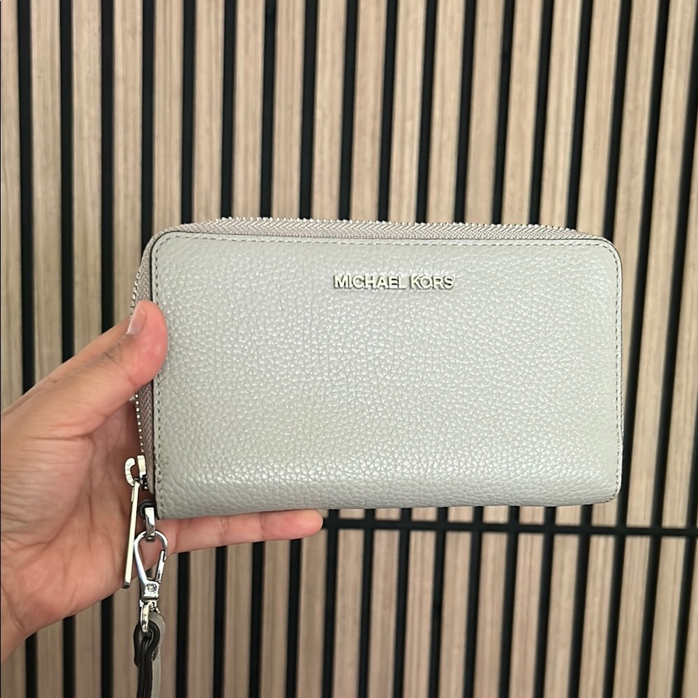 Michael Kors Light Gray pebble leather Zip Wallet